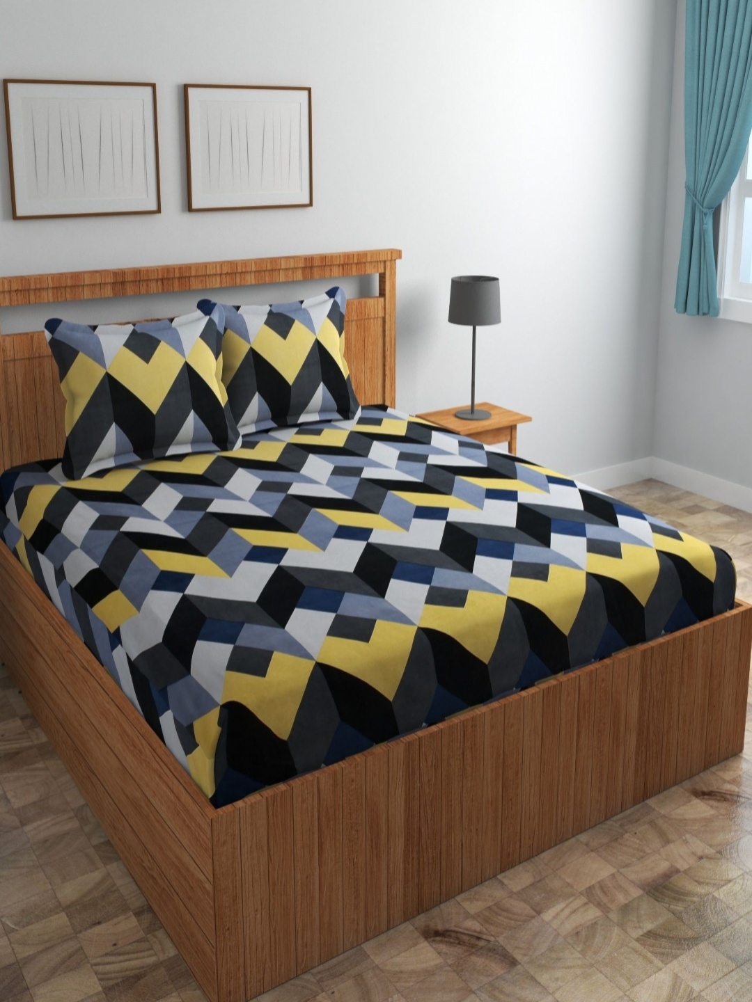

Aura Black & White Geometric Microfiber 180 TC Queen Bedsheet Set 2.25 m x 2.30 m