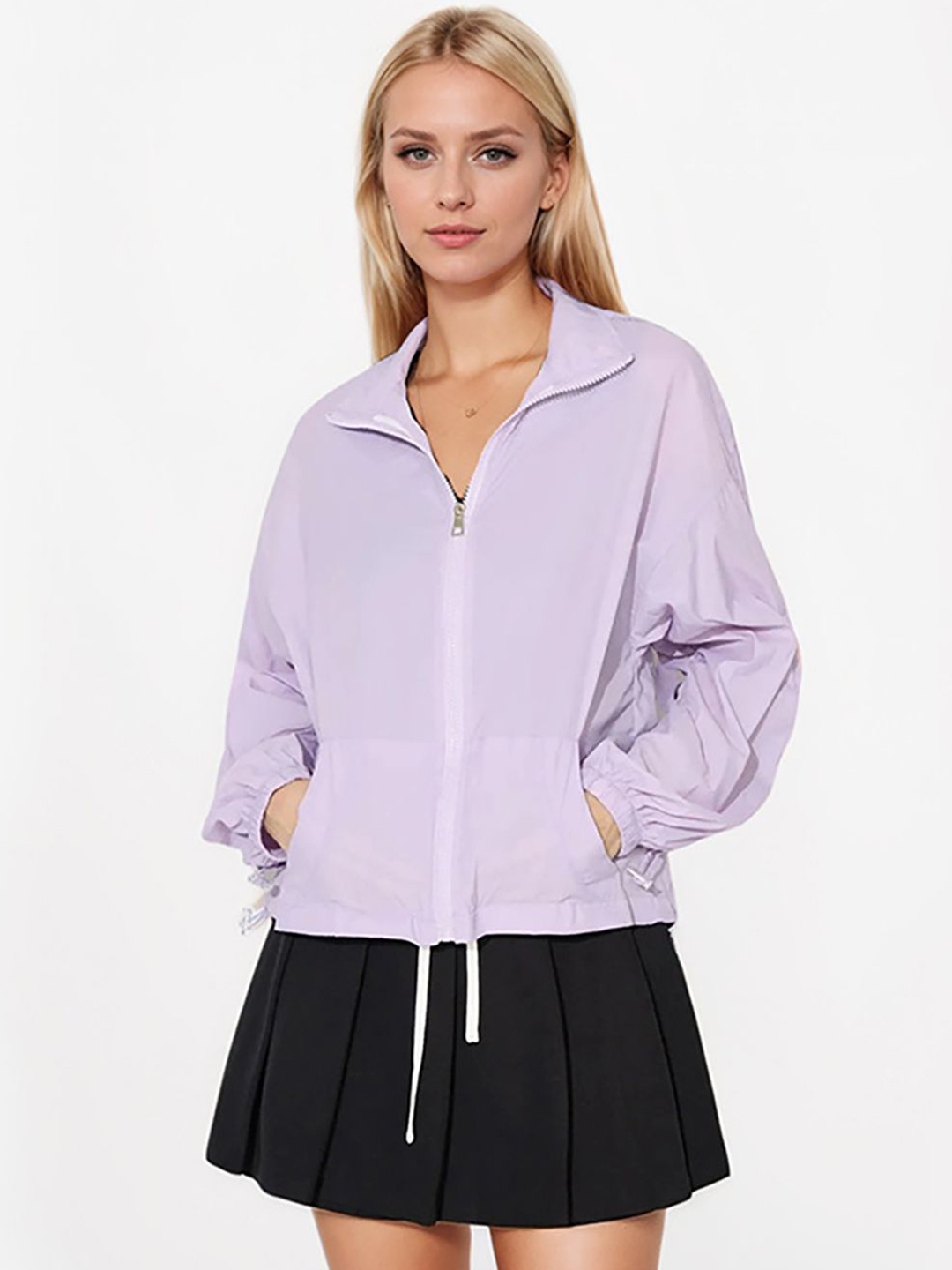 

JC Mode Women Mock Collar Solid Casual Bomber Jacket, Lavender