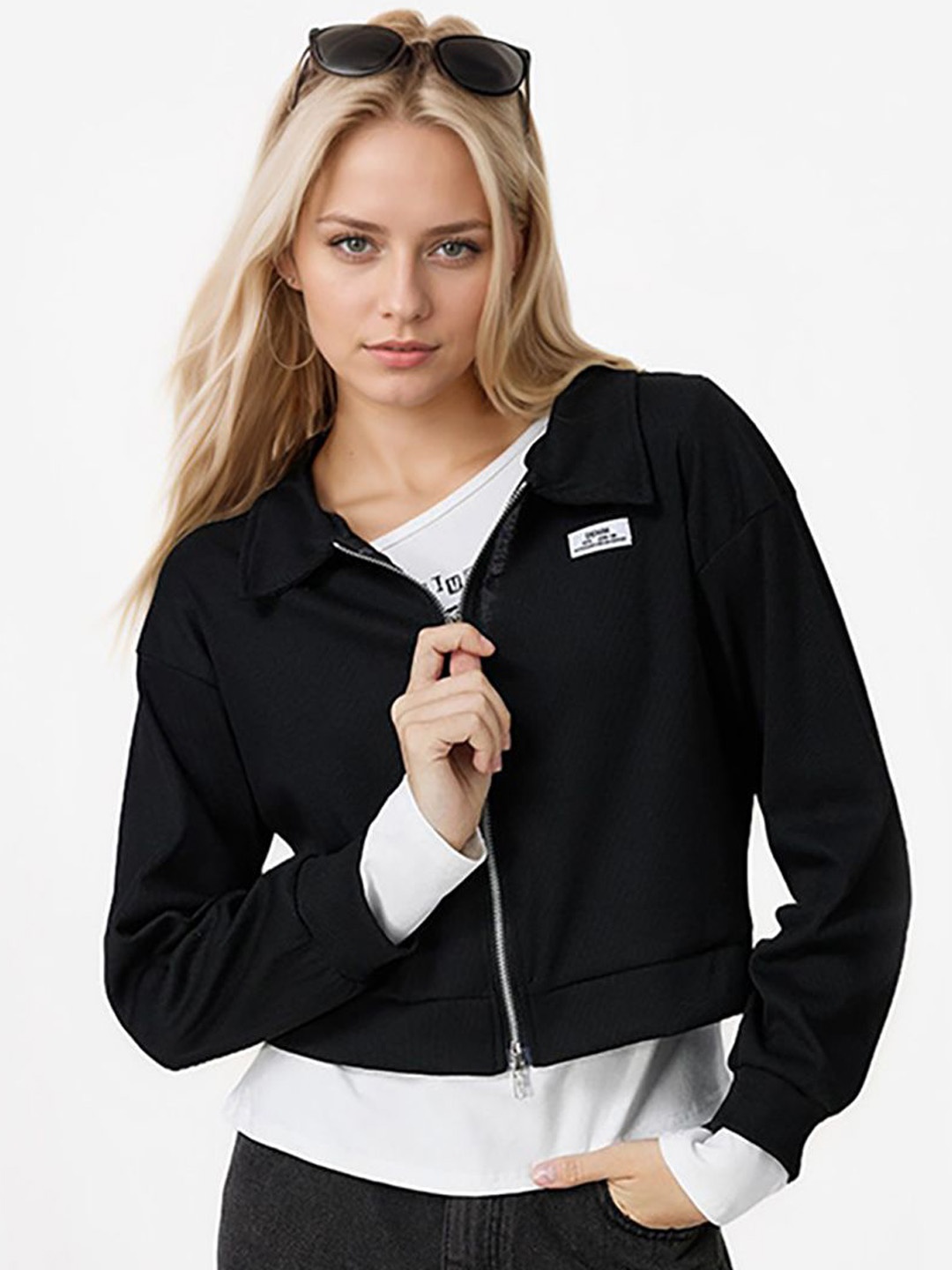

JC Mode Women Spread Collar Solid Casual Bomber Jacket, Black