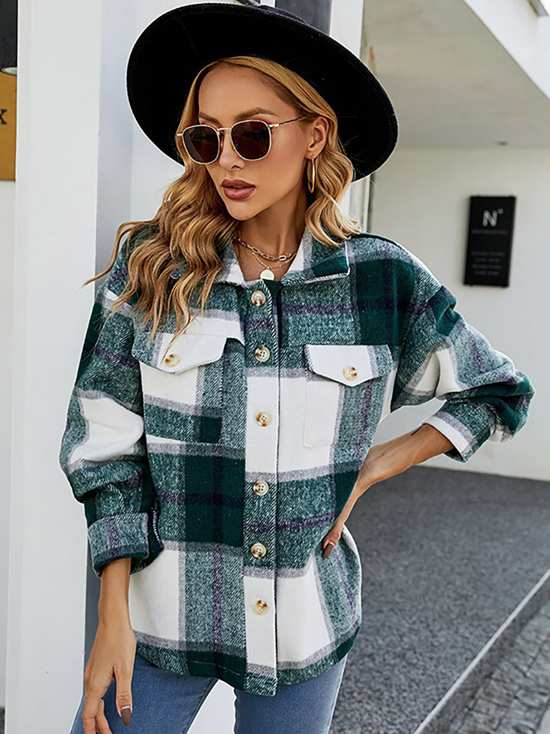 

JC Mode Women Checked Spread Collar Shackets, Green