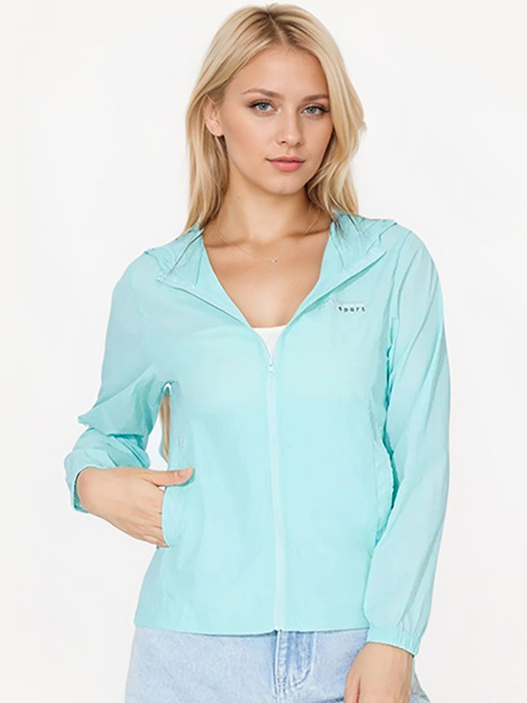 

JC Mode Women Hooded Solid Casual Bomber Jacket, Sea green