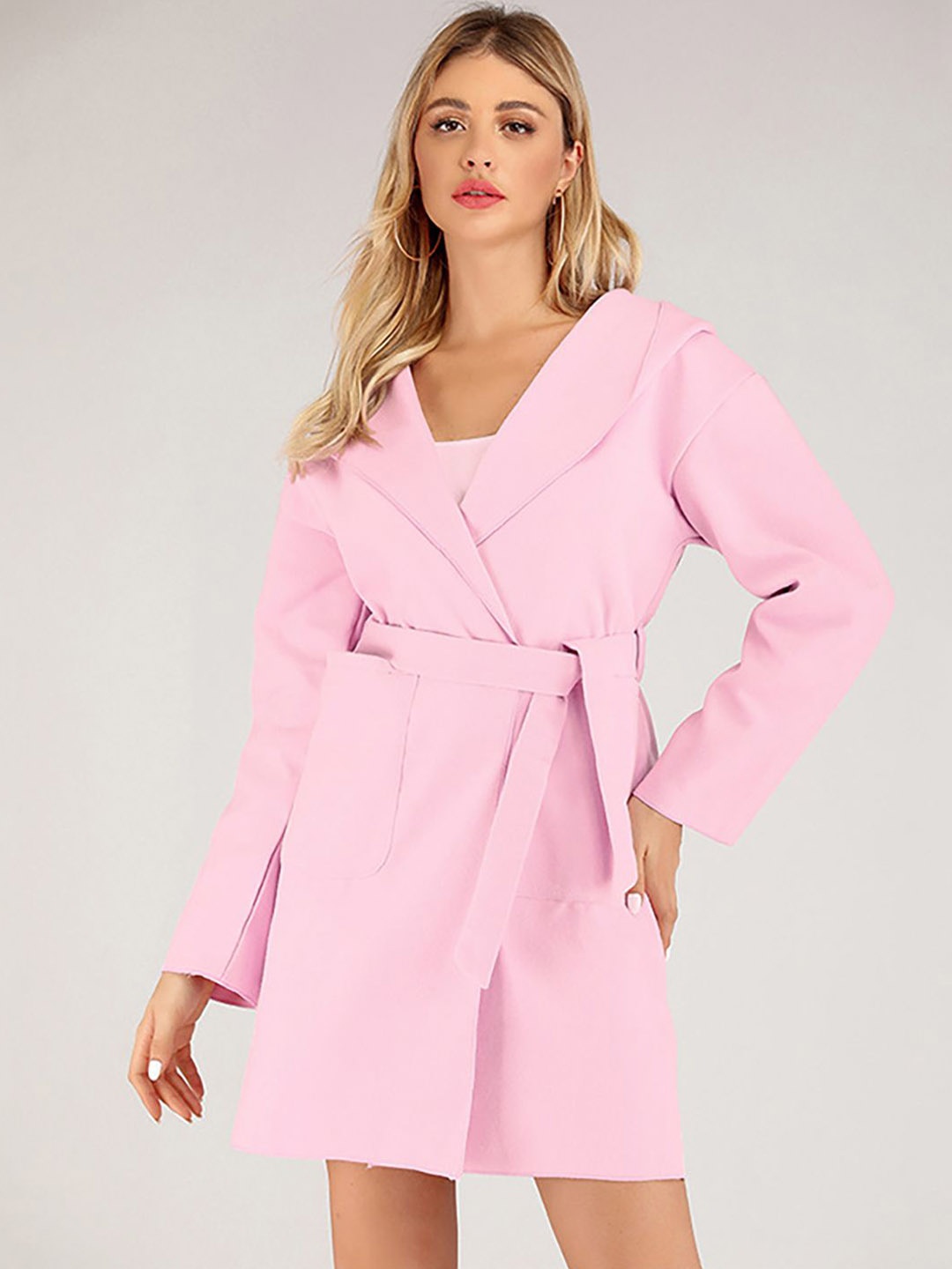 

JC Mode Women Striped Nylon Longline Tailored Jacket, Pink