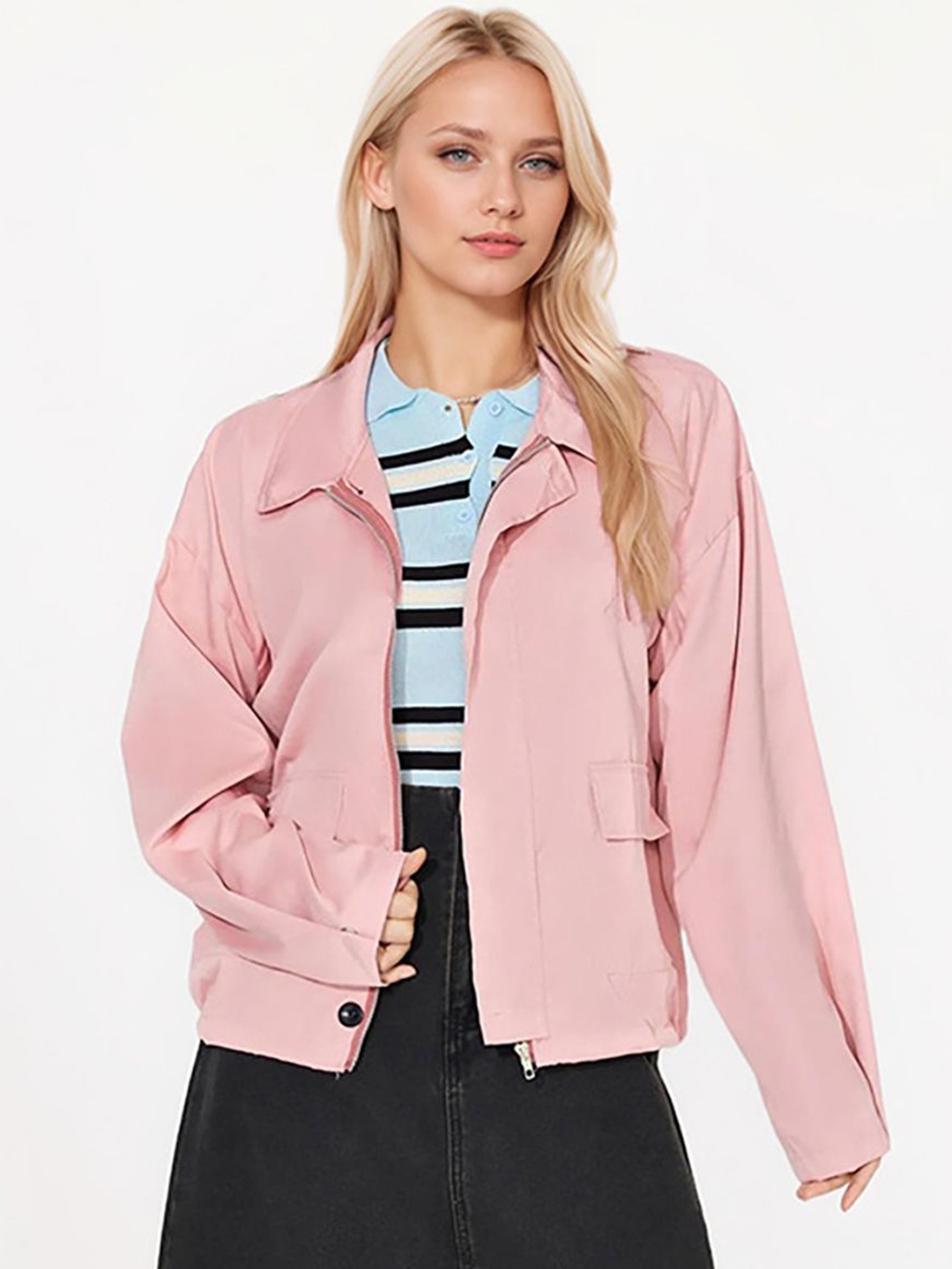 

JC Mode Women Spread Collar Solid Casual Tailored Jacket, Pink