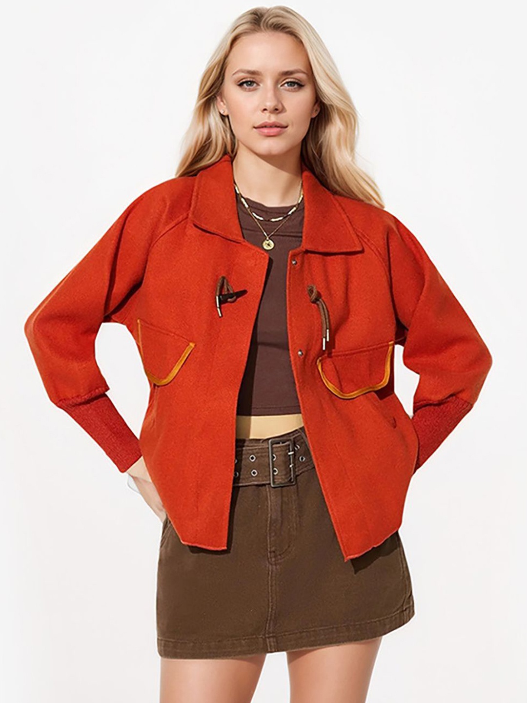 

JC Mode Women Spread Collar Solid Casual Tailored Jacket, Orange