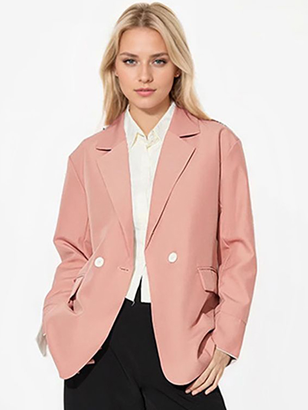 

JC Mode Women Solid Nylon Longline Open Front Jacket, Peach