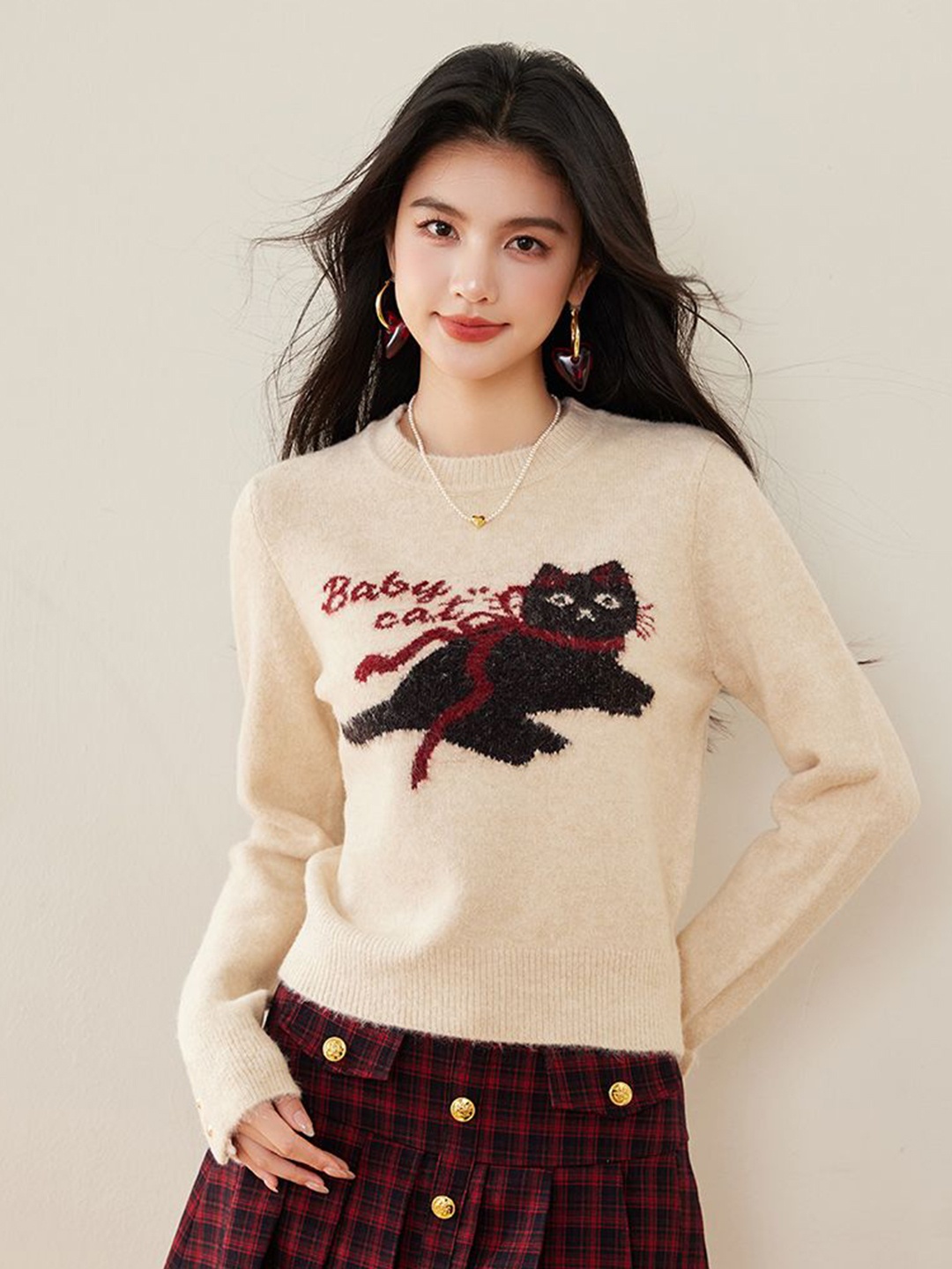 

JC Collection Women Graphic Crop Pullover Sweater, Beige