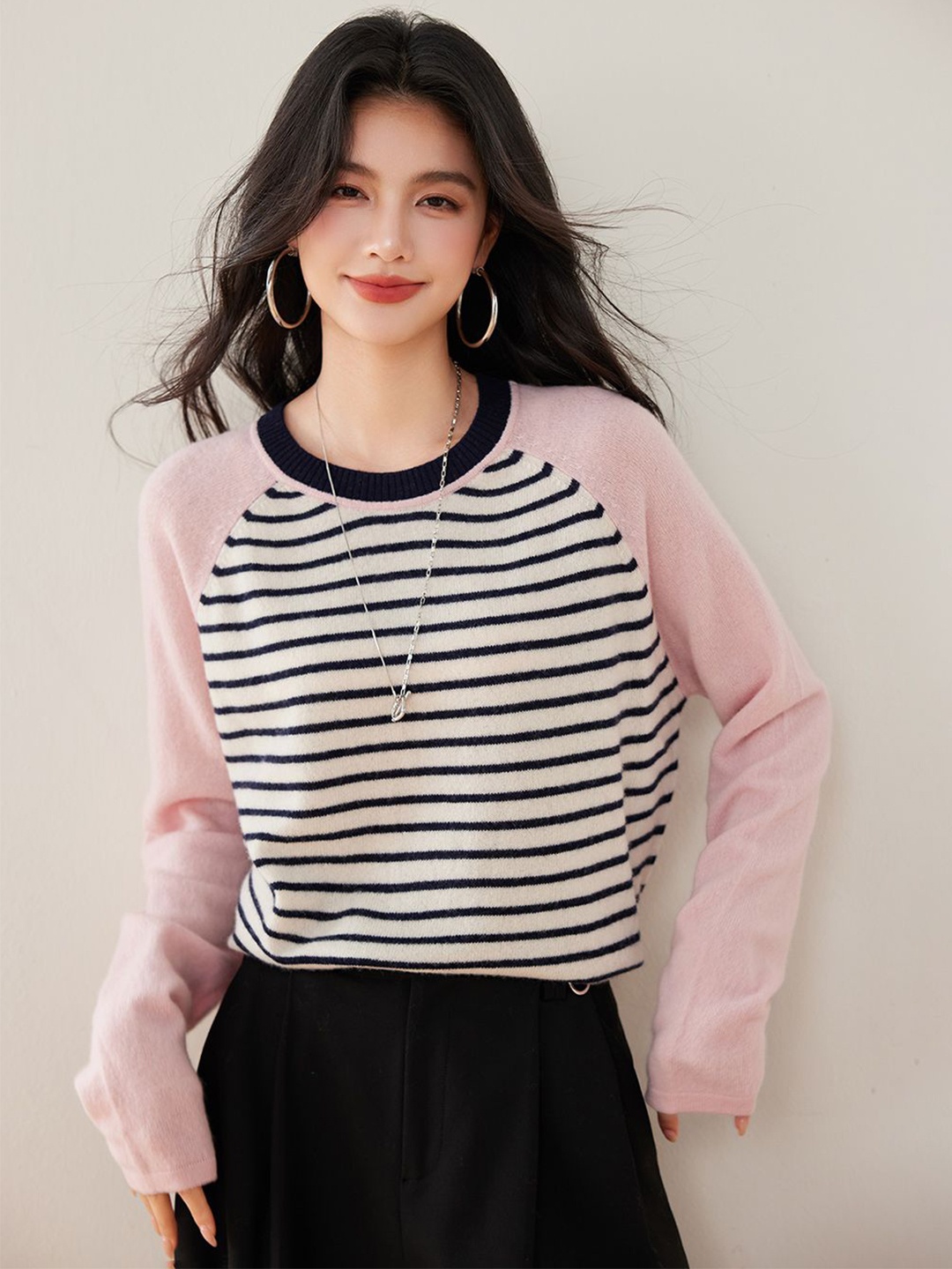 

JC Collection Women Striped Pullover, Pink