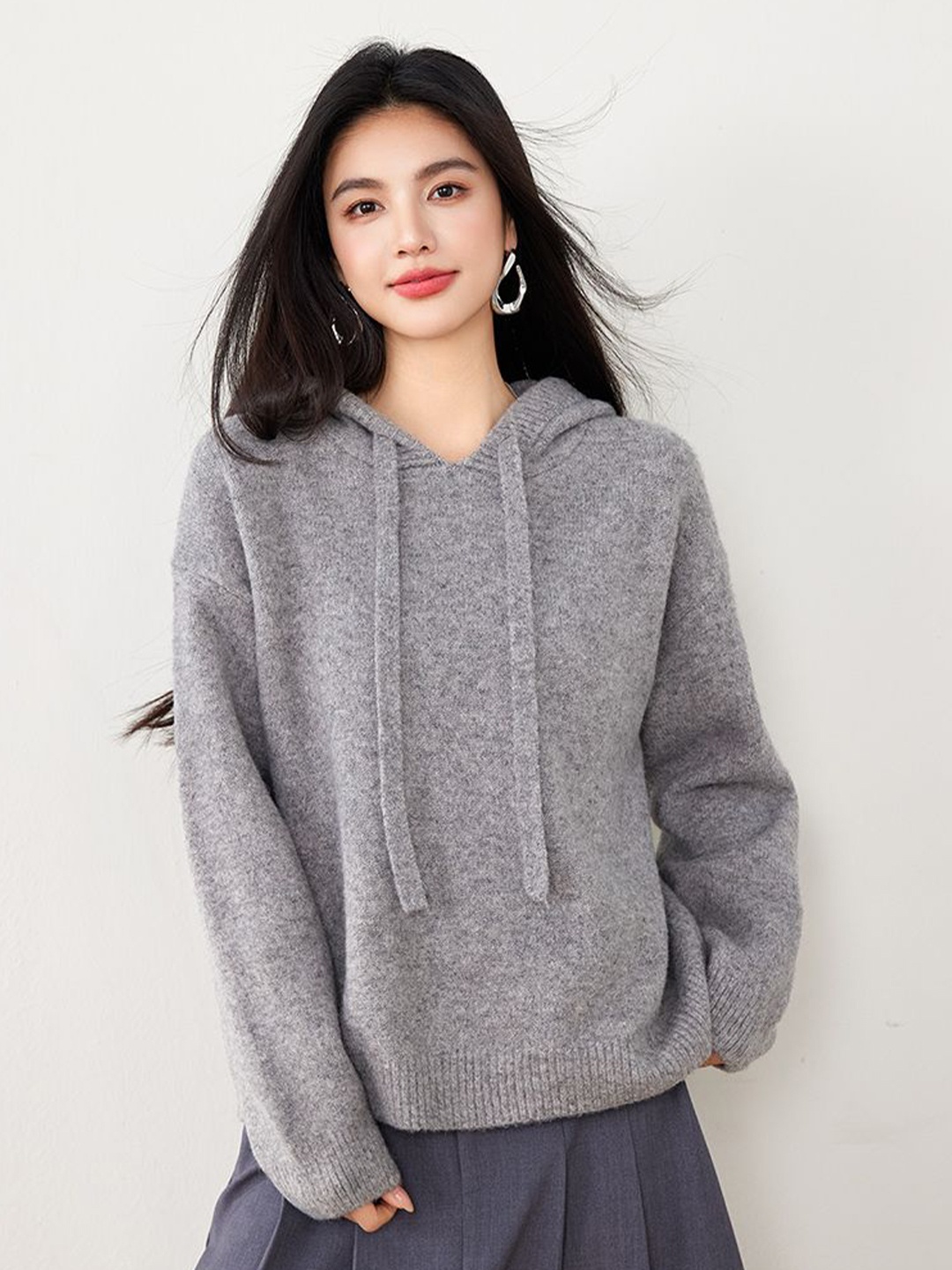 

JC Collection Women Hooded Long Sleeves Pullover, Grey