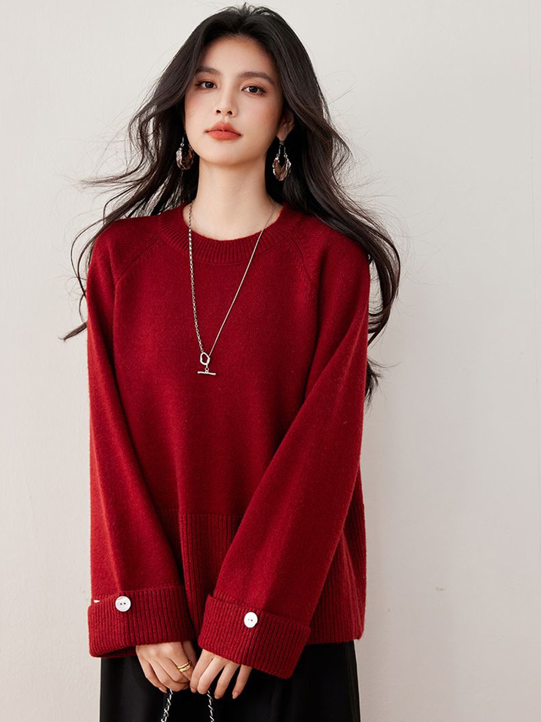 

JC Collection Women Longline Pullover, Red
