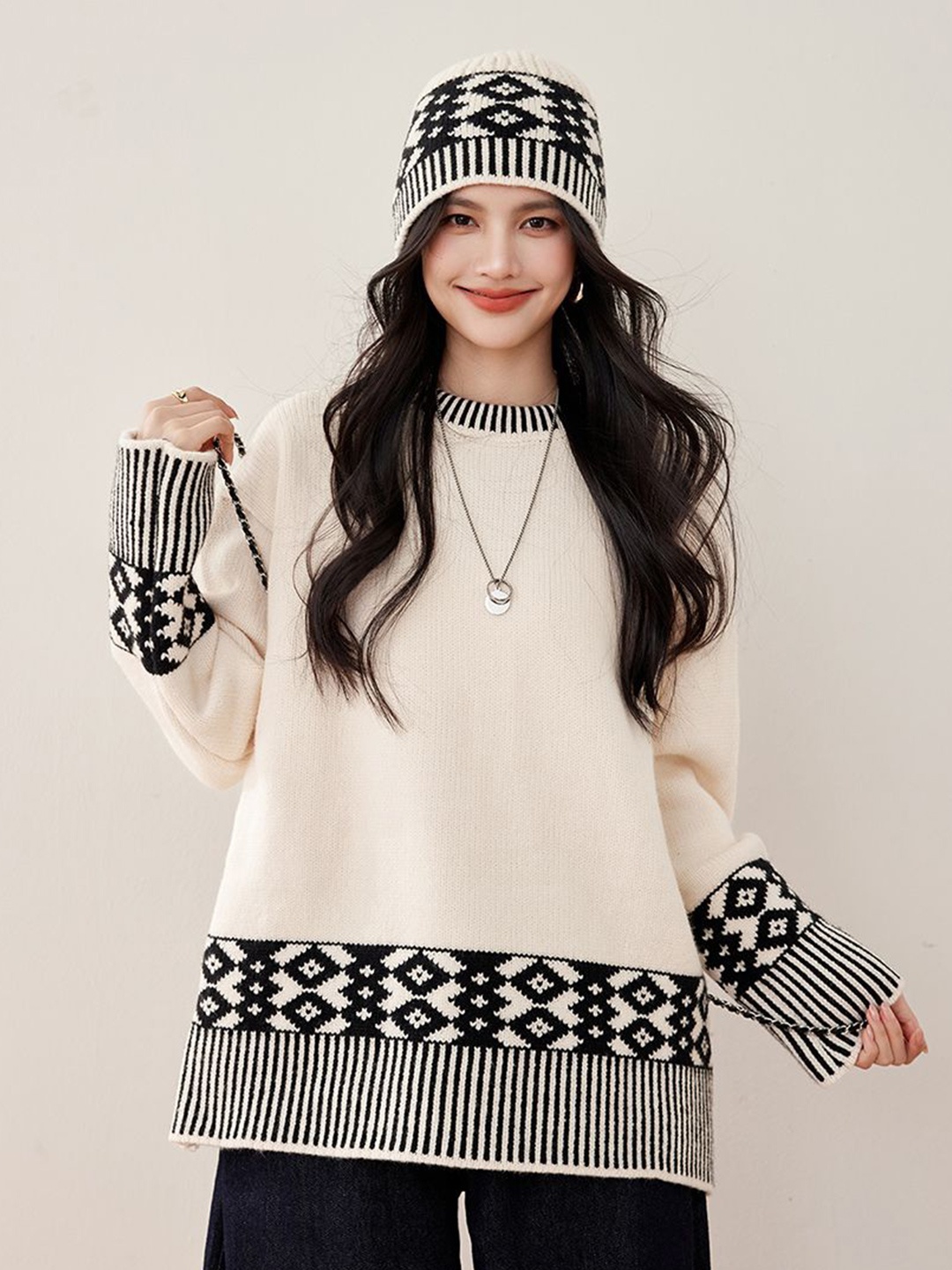 

JC Collection Women Self Design Pullover, Beige