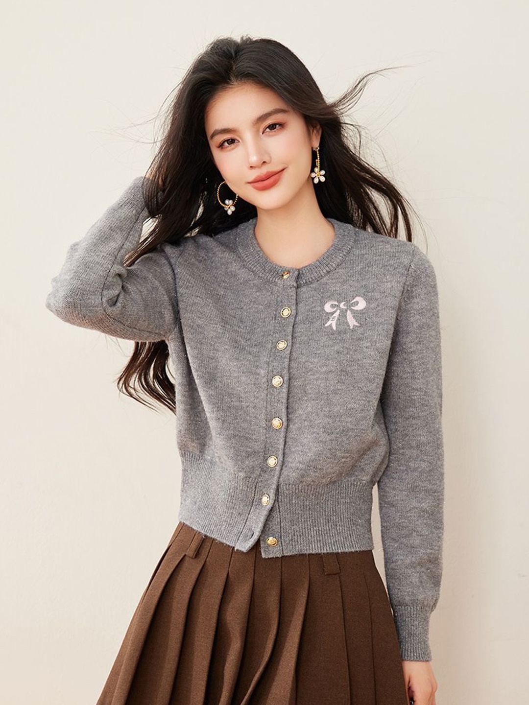 

JC Collection Women Embroidered Cardigan, Grey