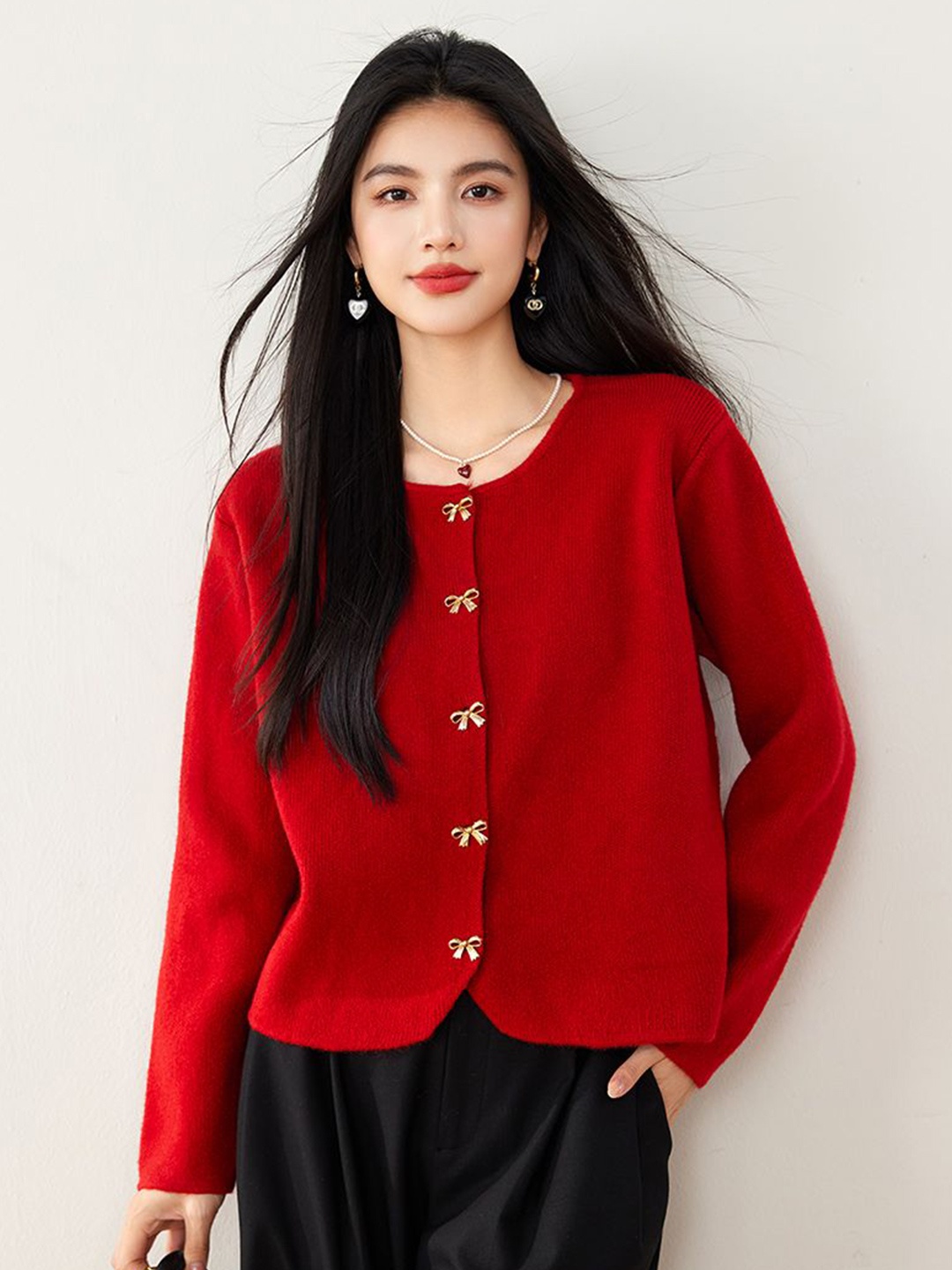

JC Collection Women Long Sleeves Cardigan, Red