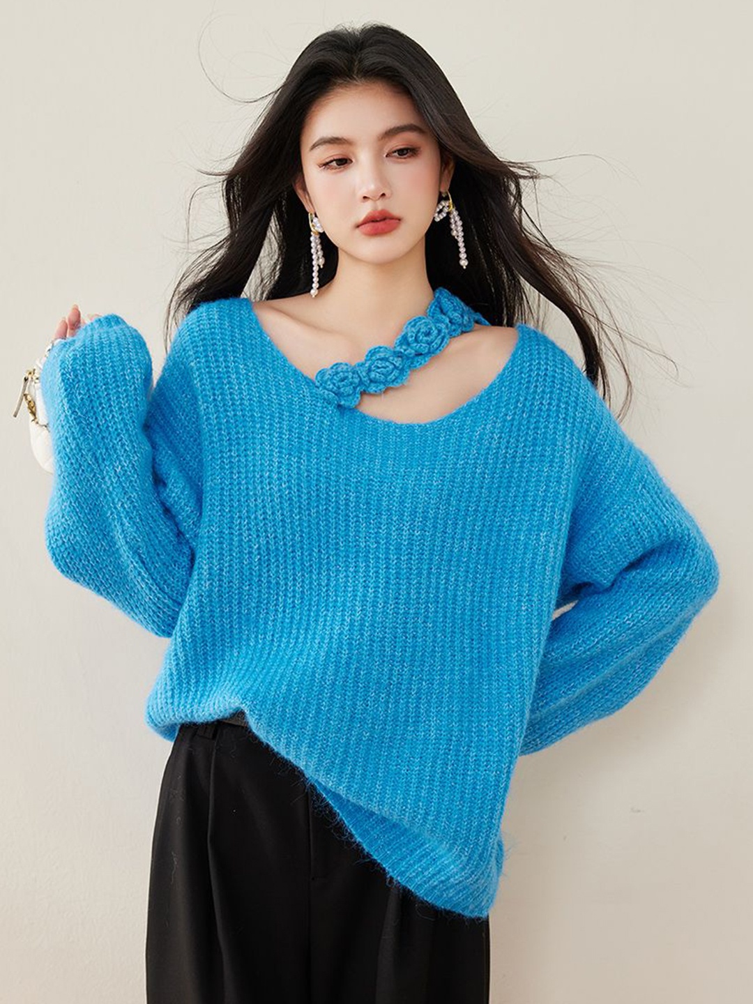 

JC Collection Women Cable Knit Pullover, Blue