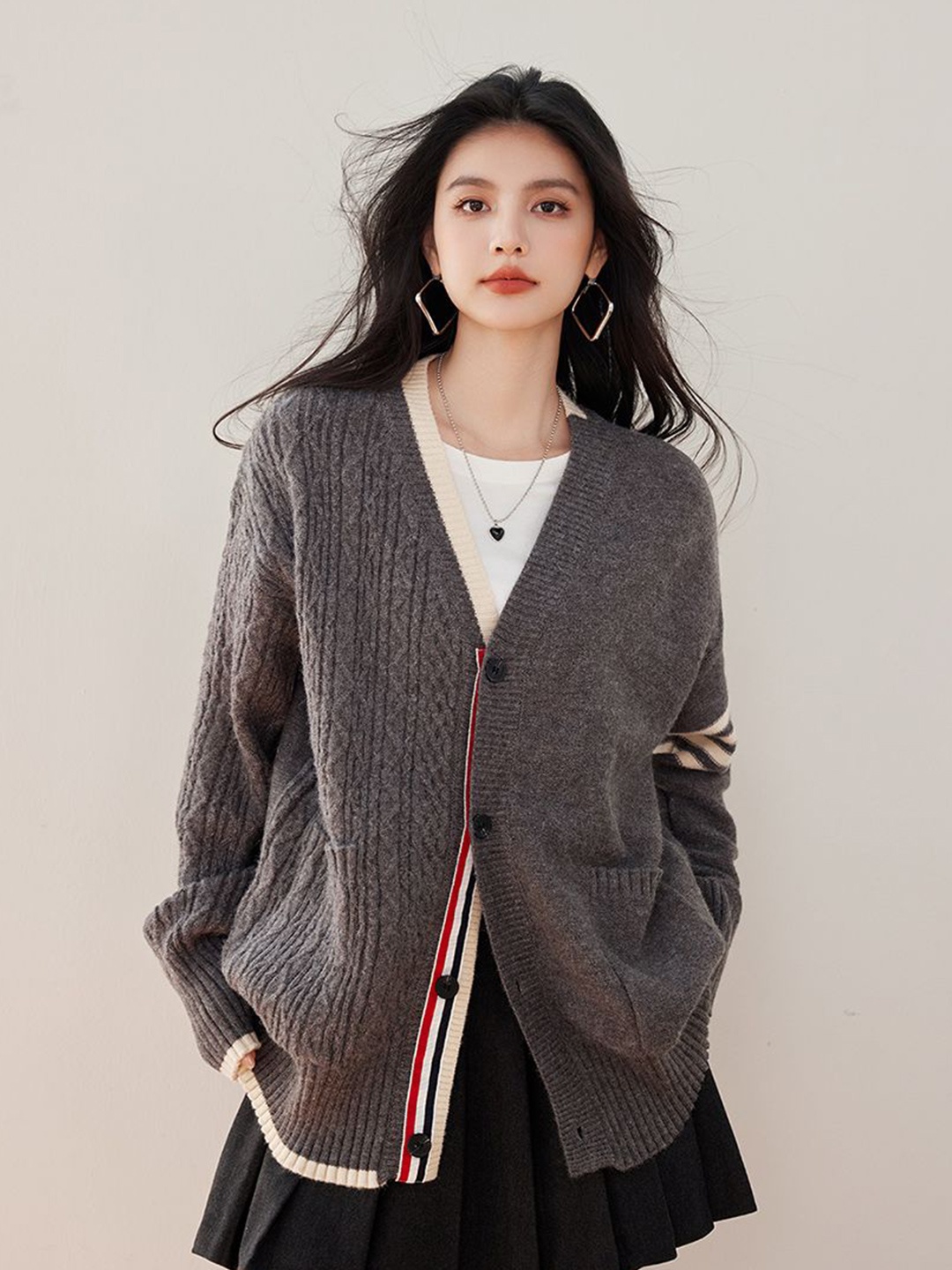 

JC Collection Women Cable Knit Cardigan, Grey