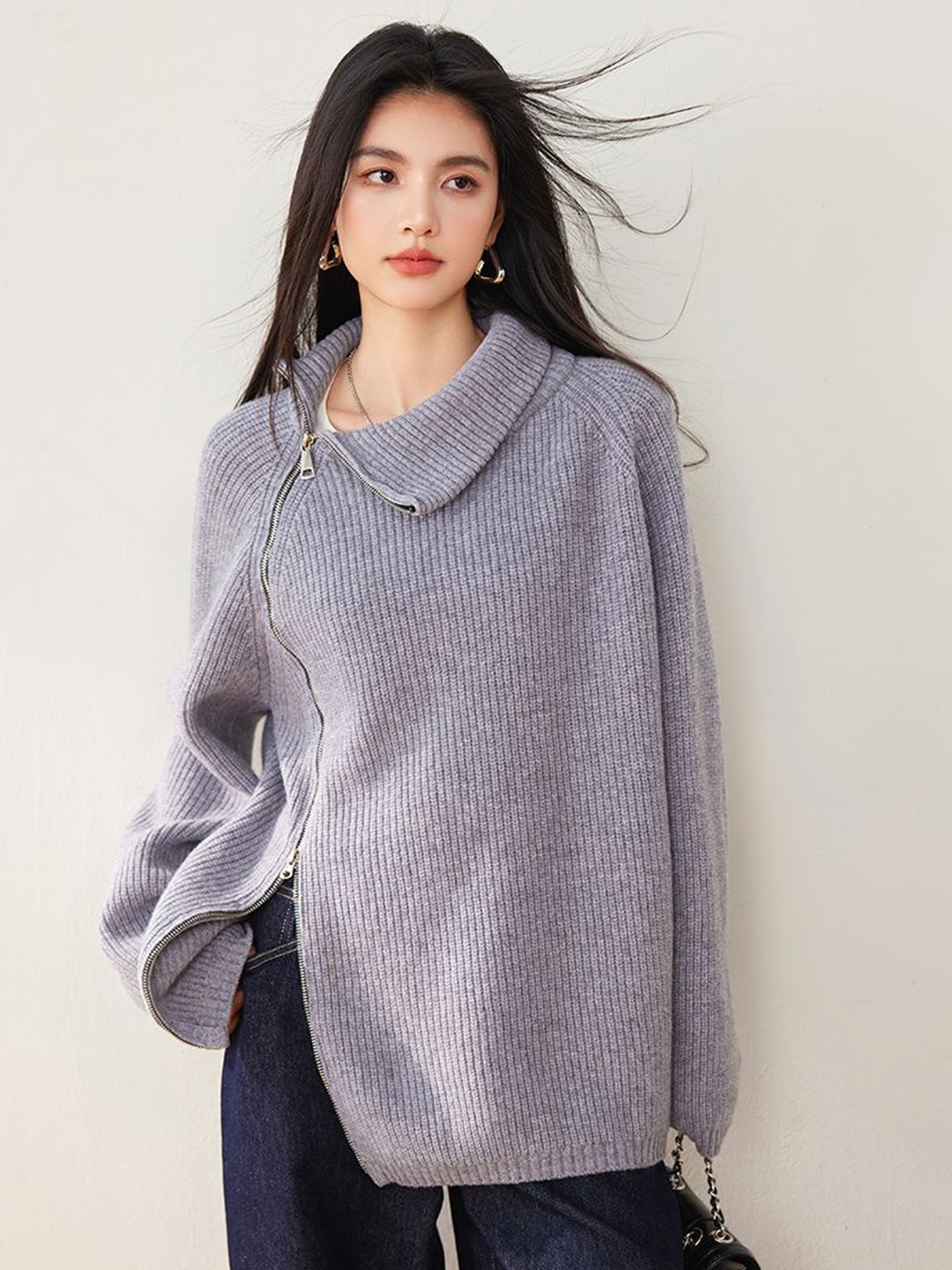 

JC Collection Women Ribbed Pullover, Grey