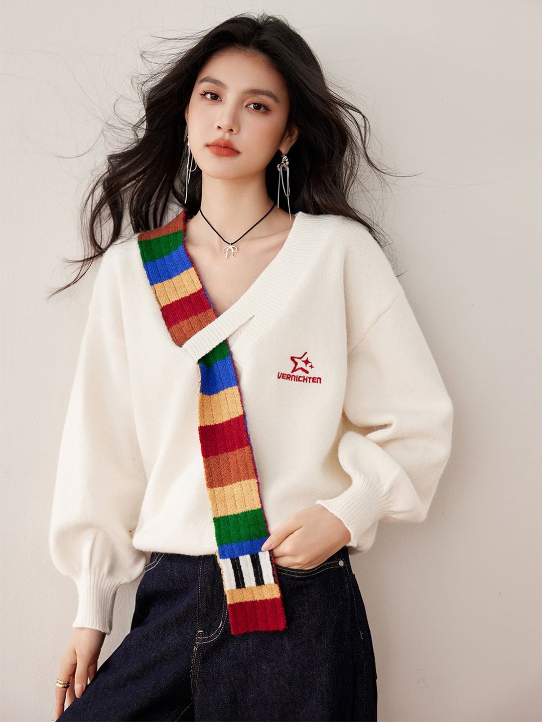 

JC Collection Women V-Neck Pullover Sweater, White