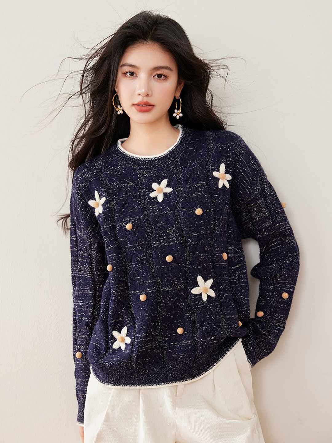 

JC Collection Women Self Design Floral Pullover, Blue