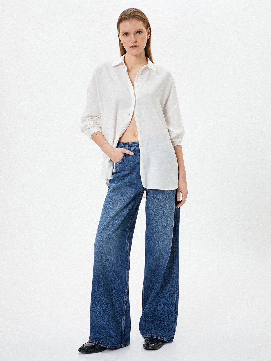 

NANCHI Women Comfort Spread Collar Solid Cotton Relaxed Fit Casual Shirt, Off white