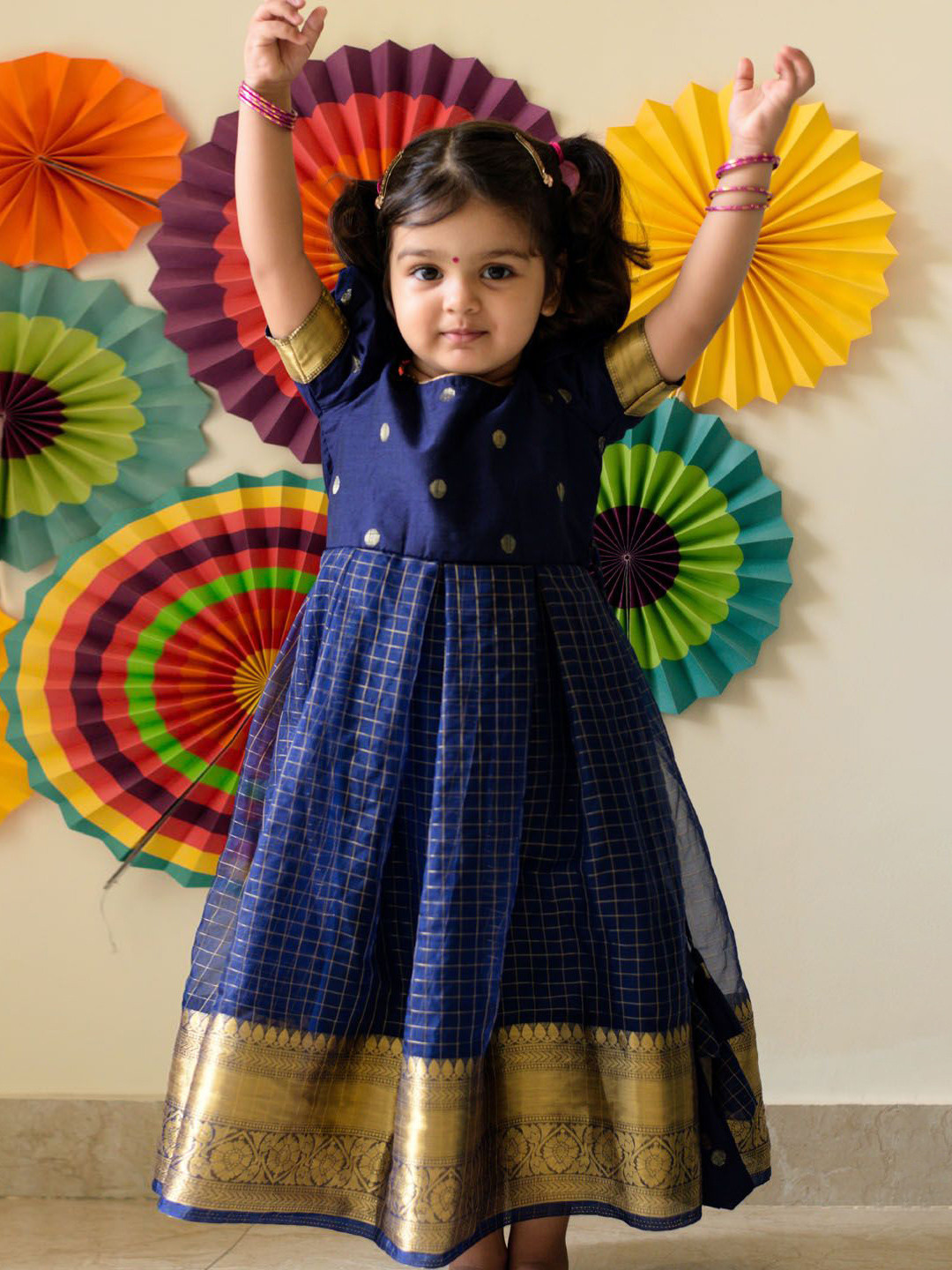 

Ekanta Checked Fit & Flare Maxi Ethnic Dresses, Navy blue