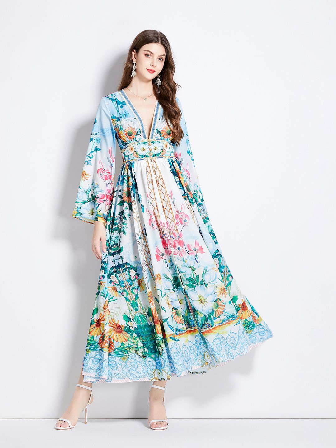 

JC Collection Floral Print Flared Sleeve Maxi Dress, Blue