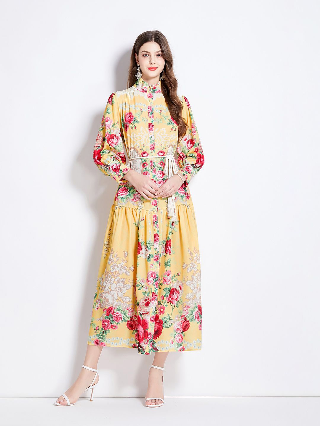 

JC Collection Floral Print A-Line Dress, Yellow