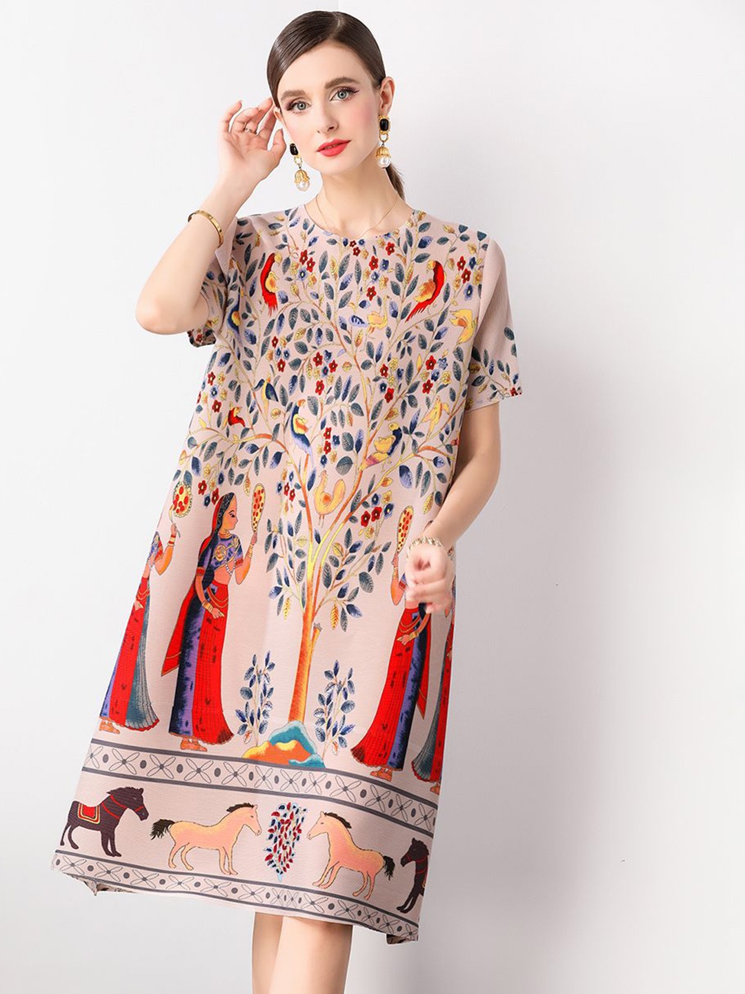 

JC Collection Women Floral Print A-Line Dress, Beige