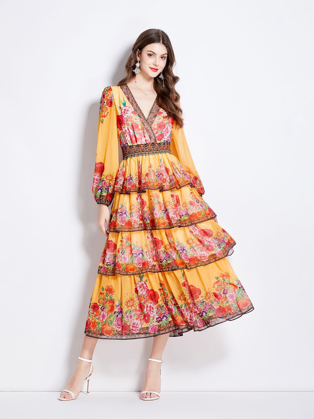 

JC Collection Women Ethnic Motifs Print A-Line Midi Dress, Yellow