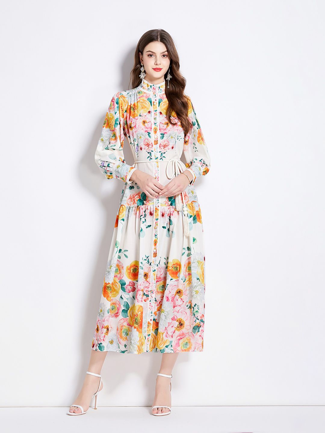 

JC Collection Women Floral Print Fit and Flare Midi Dress, White