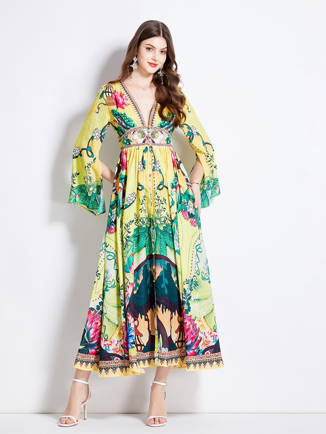 

JC Collection Women Floral Print Maxi Dress, Yellow