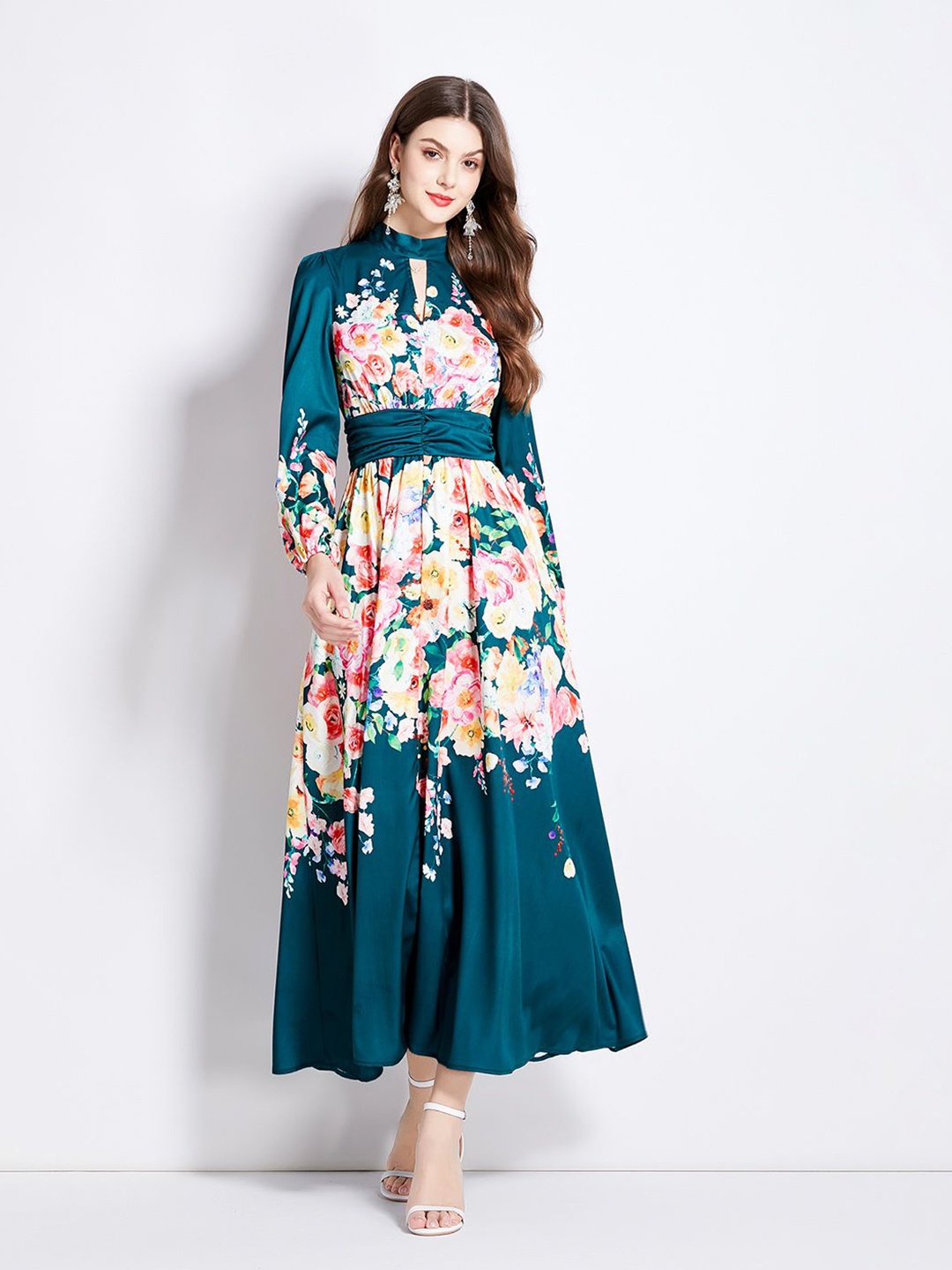 

JC Collection Women Floral Print Fit and Flare Midi Dress, Green
