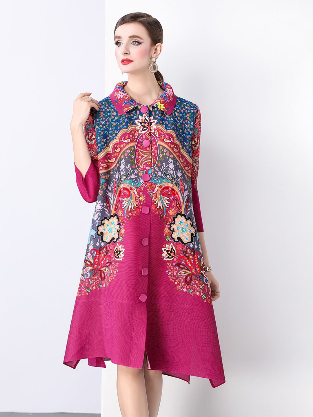 

JC Collection Women Floral Printed Shirt Collar A-Line Dress, Rose