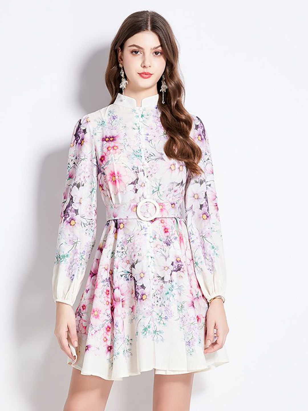 

JC Collection Women Floral Printed A-Line Dress, White