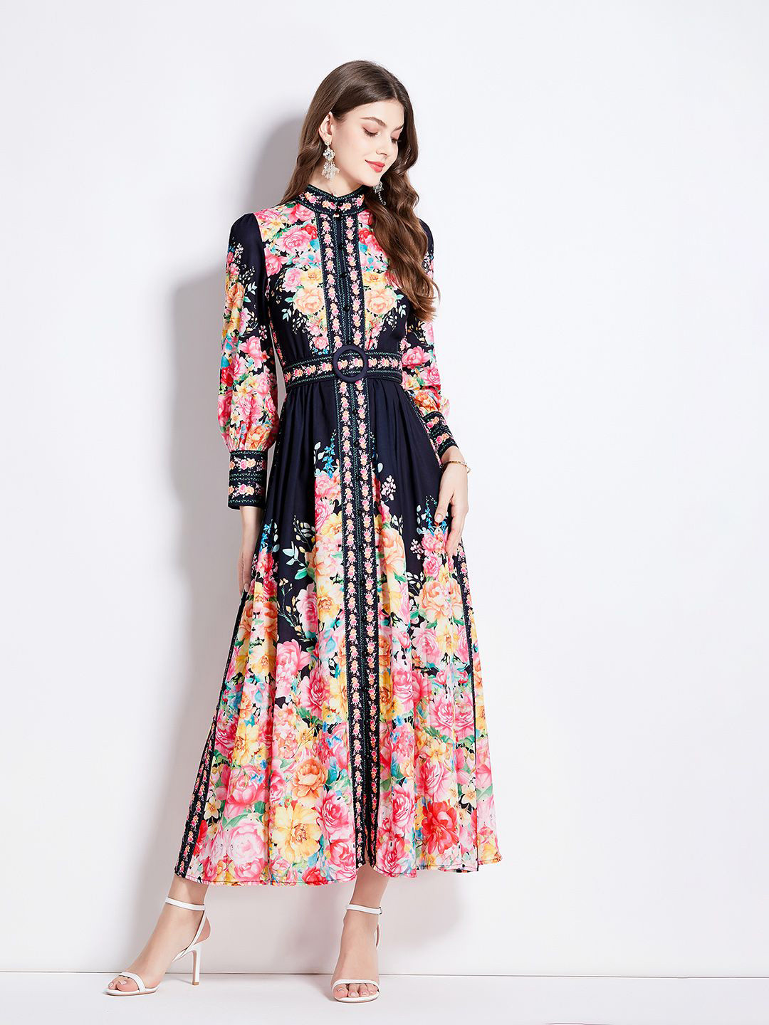 

JC Collection Floral Printed Fit and Flare Dress, Black