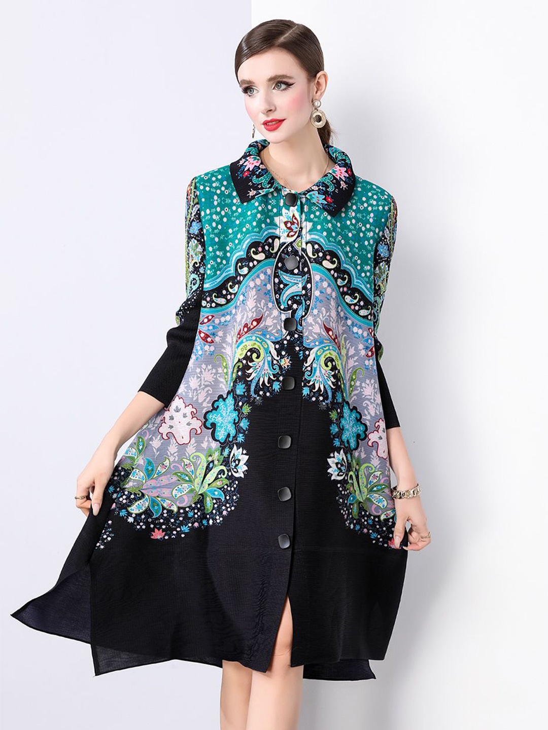 

JC Collection Women Floral Printed Shirt Dress, Teal