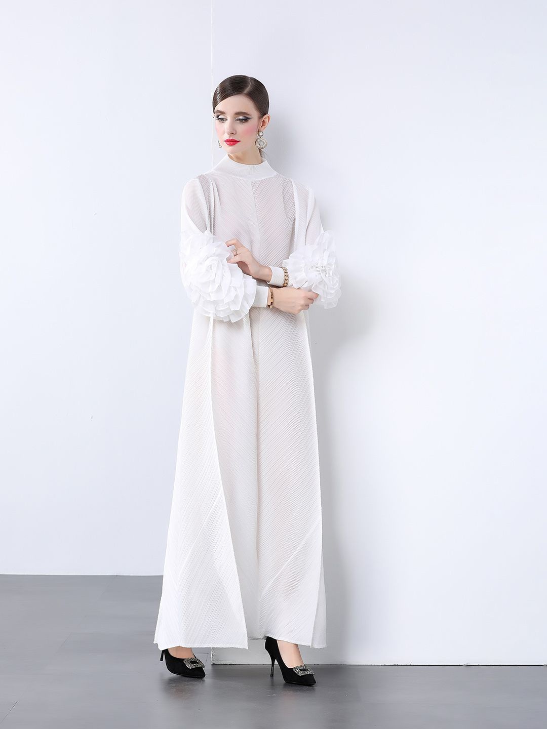 

JC Collection Puff Sleeve A-Line Maxi Dress, White