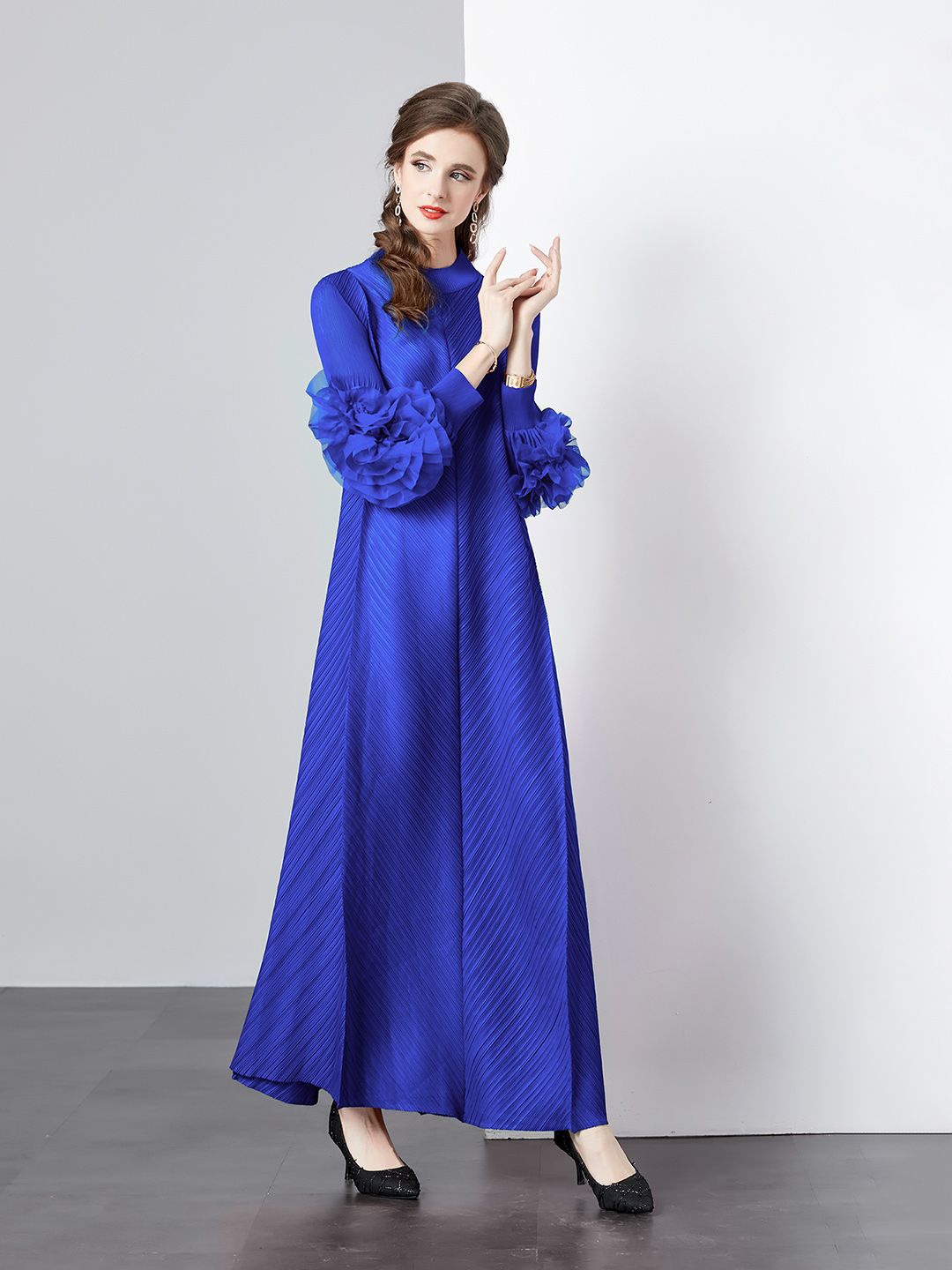 

JC Collection Cuffed Sleeves Maxi Dress, Blue