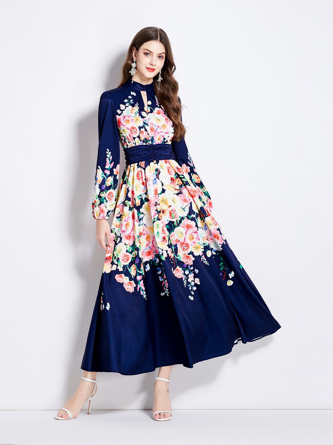 

JC Collection Women Floral Printed Cut-Outs A-Line Dress, Blue