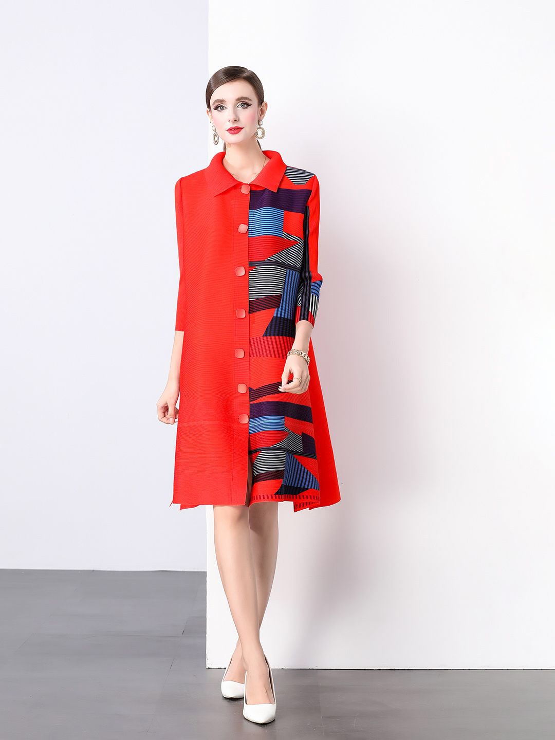 

JC Collection Women Printed Shirt Dress, Red