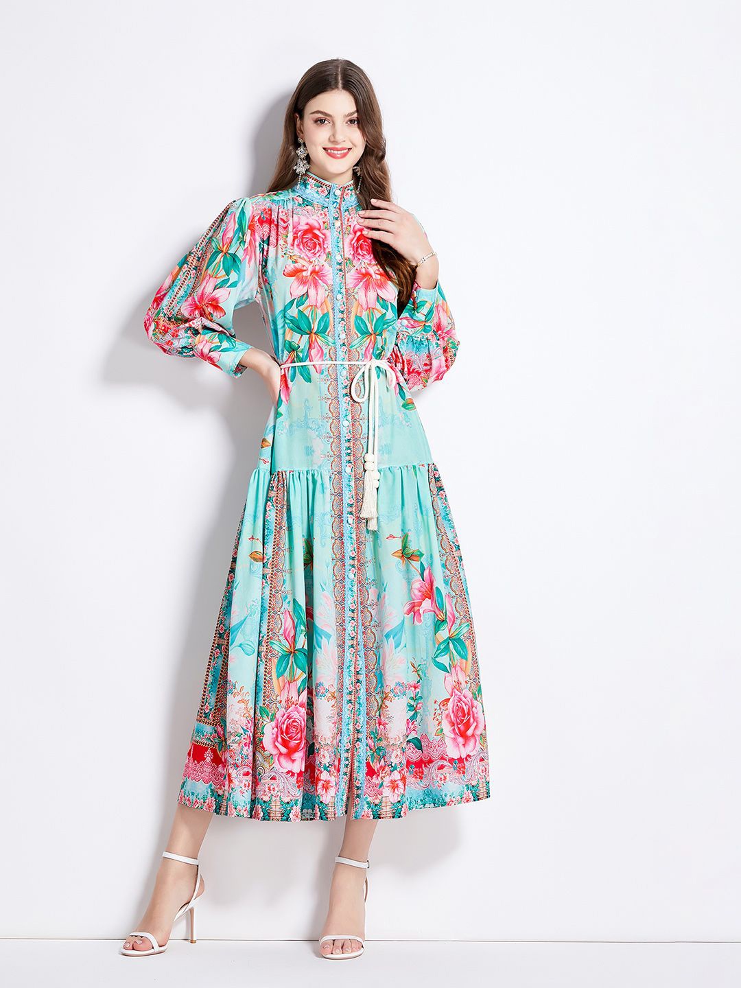 

JC Collection Women Floral Printed Tiered Maxi Dress, Green
