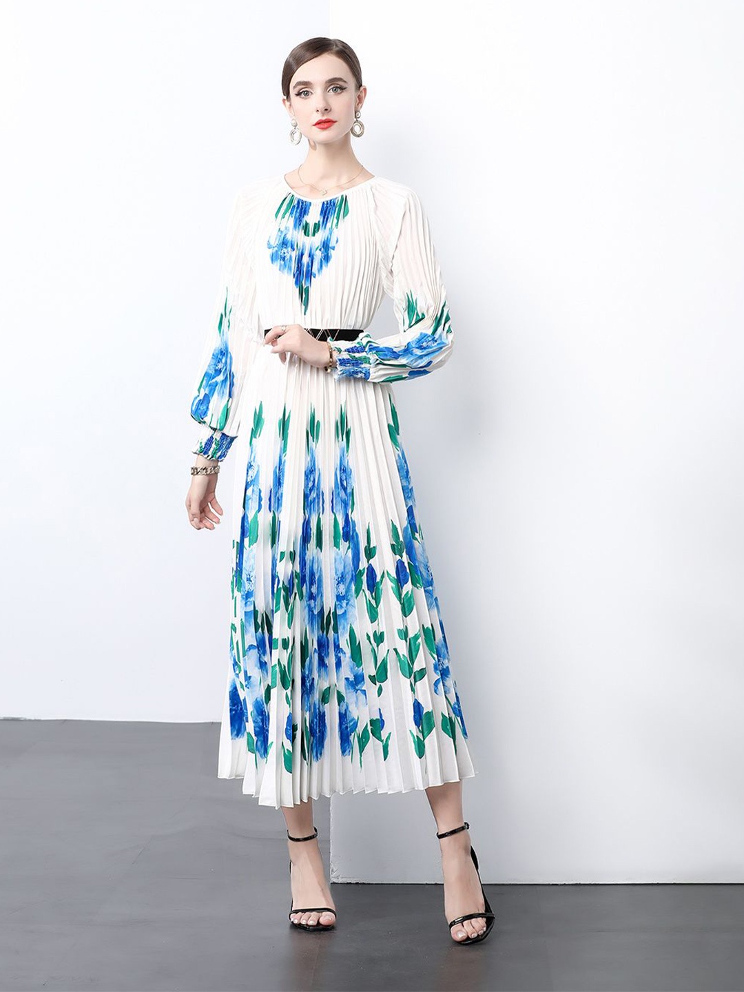 

JC Collection Women Floral Printed Fit & Flare Midi Dress, Blue