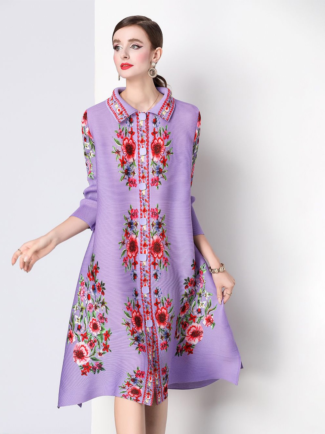 

JC Collection Women Floral Printed A-Line Dress, Purple