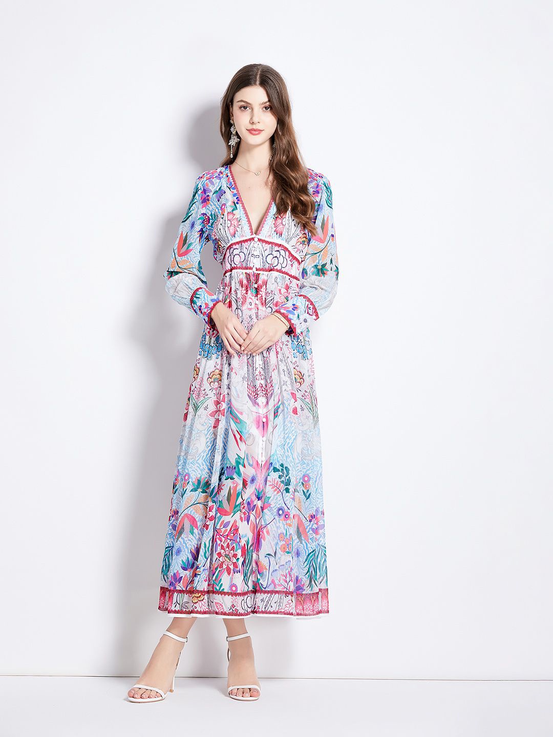 

JC Collection Women Floral Print Flared Sleeve Maxi Dress, White