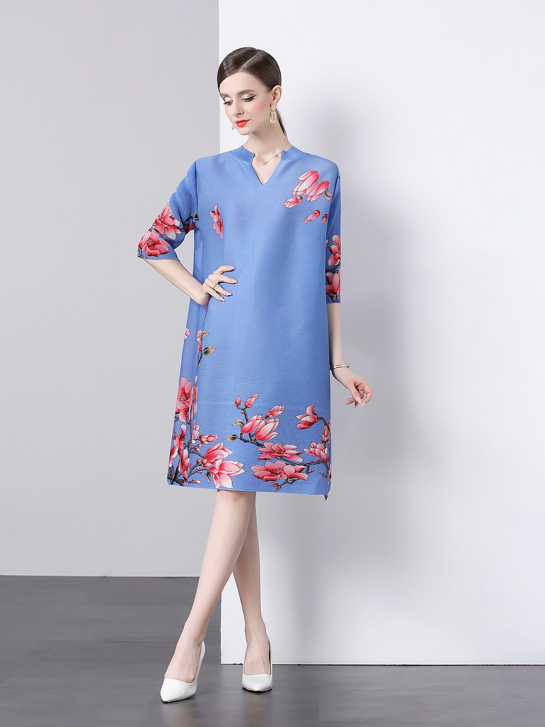 

JC Collection Women Floral Printed A-Line Dress, Blue