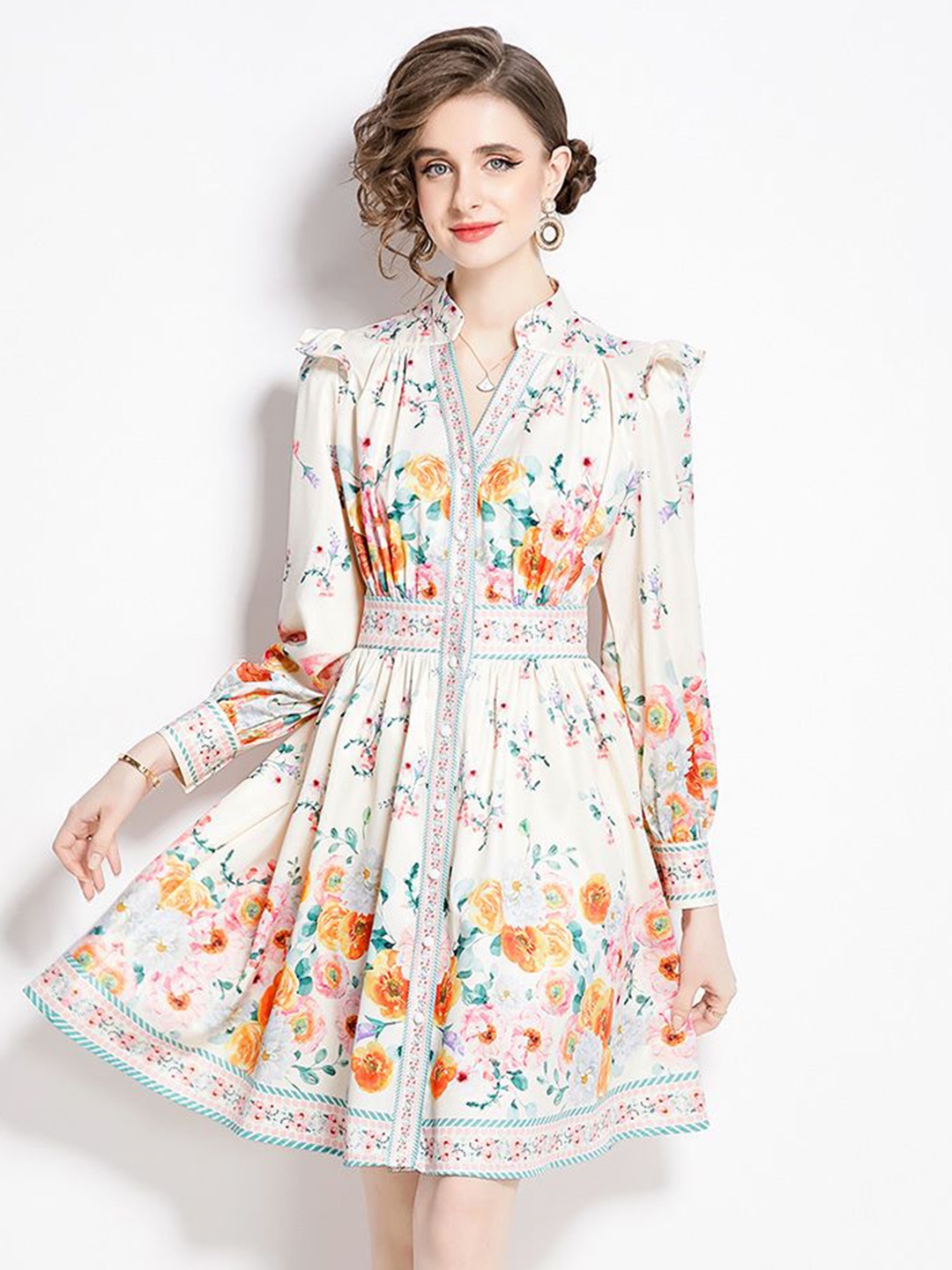 

JC Collection Floral Printed Fit & Flare Dress, Off white