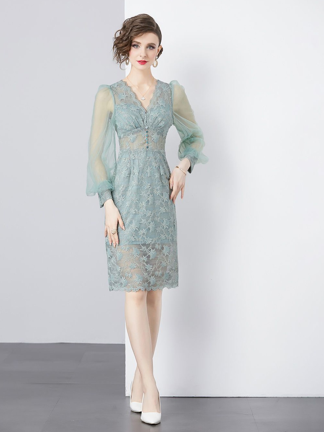 

JC Collection Women Floral Self Design Sheath Dress, Green