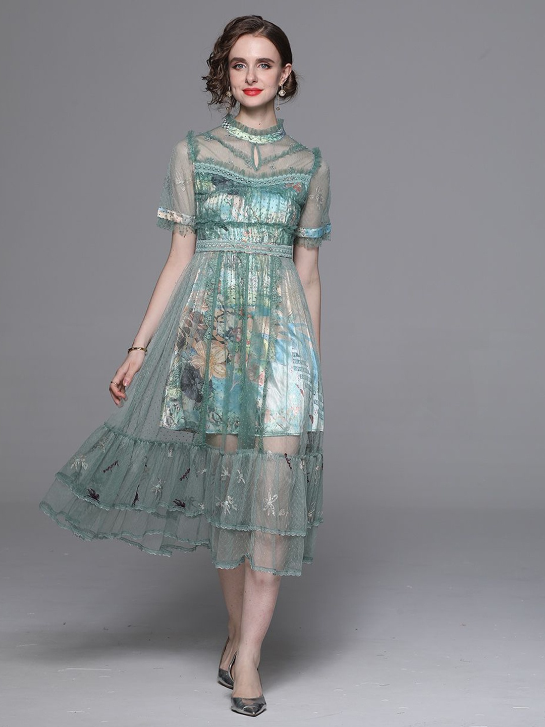 

JC Collection Women Ethnic Motifs Print Fit & Flare Midi Dress, Green