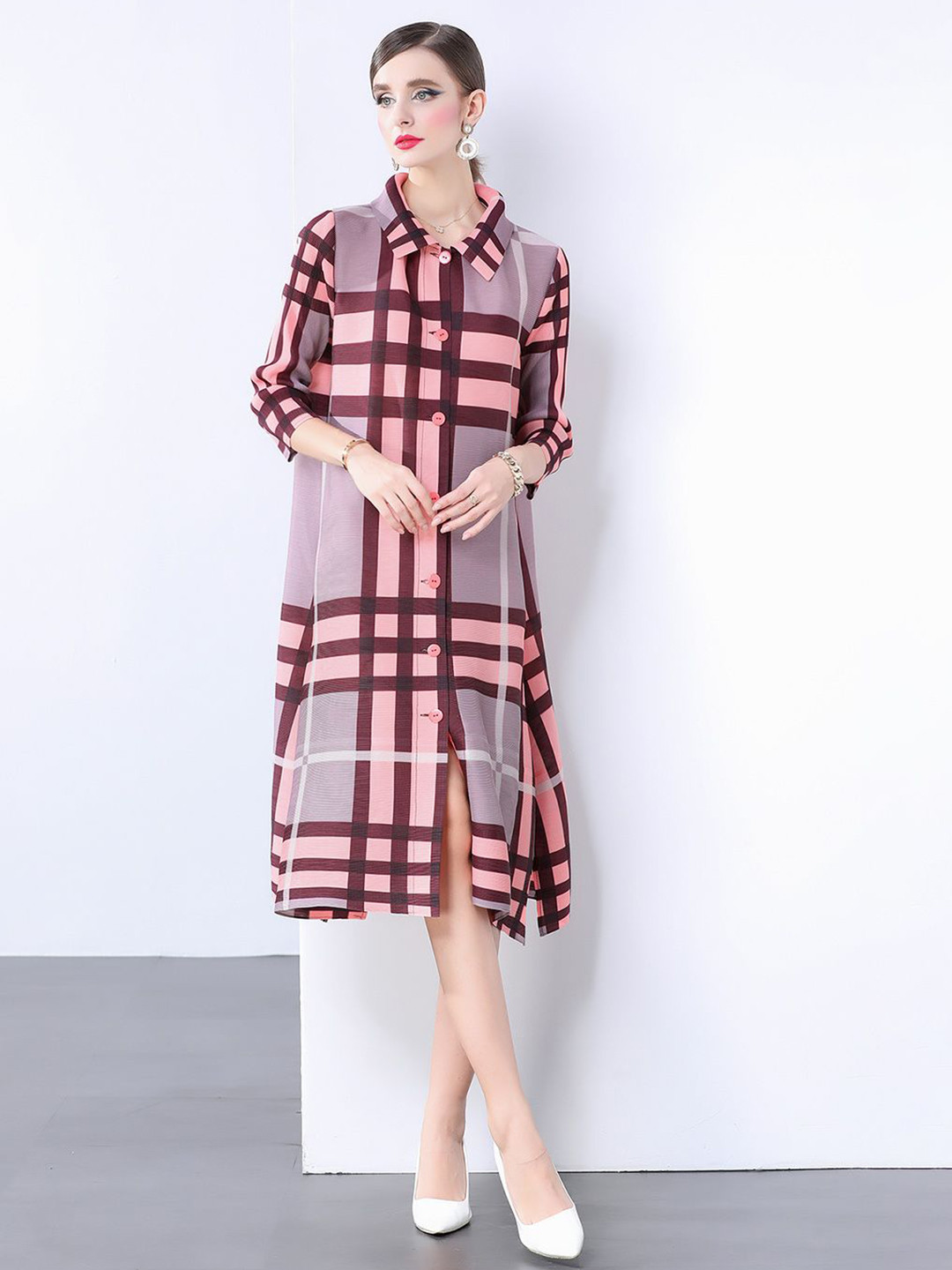 

JC Collection Checked Shirt Collar Shirt Dress, Red