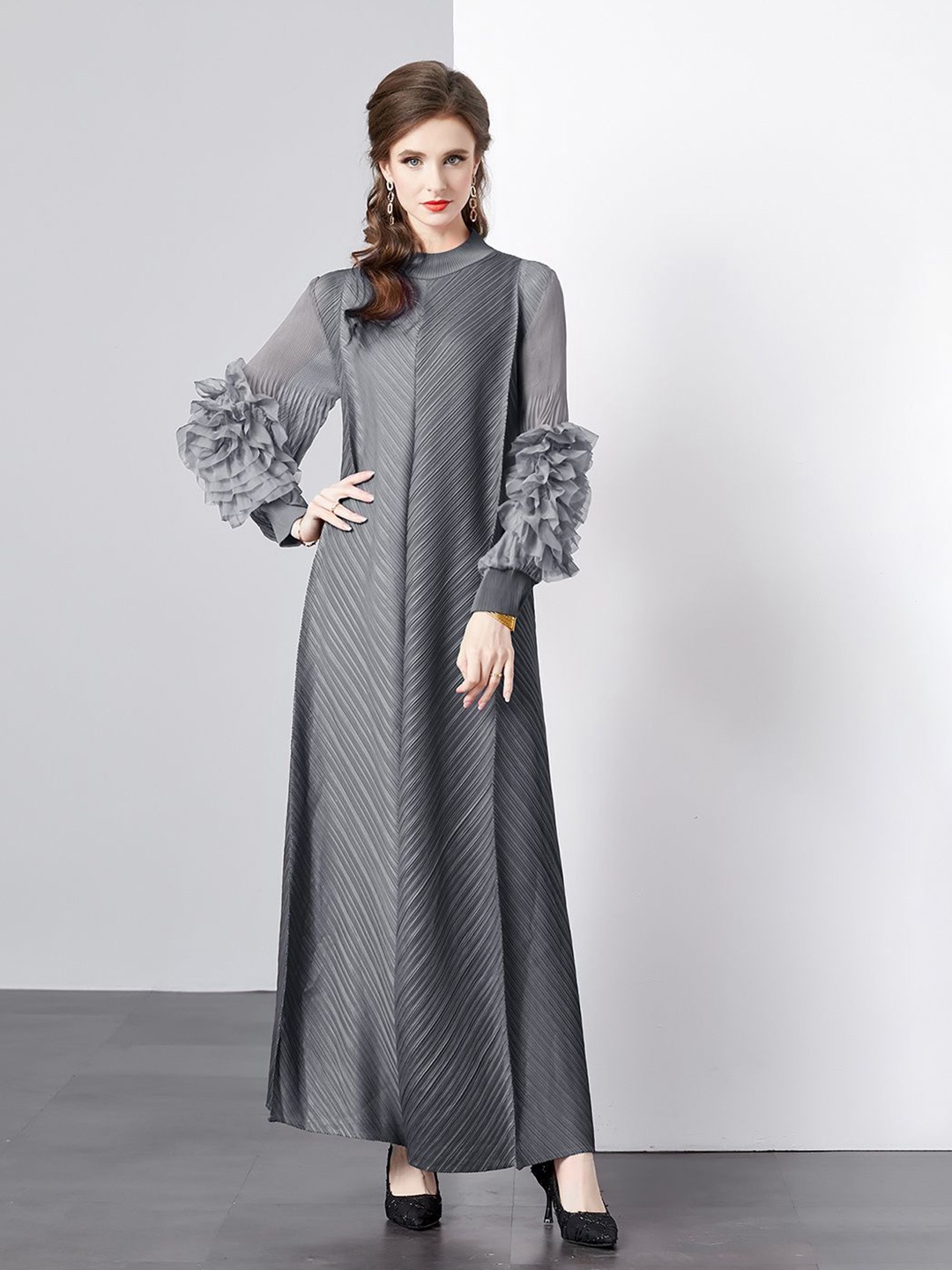 

JC Collection Women Striped A-Line Maxi Dress, Grey