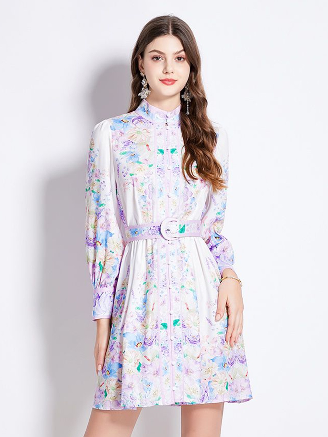 

JC Collection Women Floral Printed Fit & Flare Dress Comes with a belt, Purple