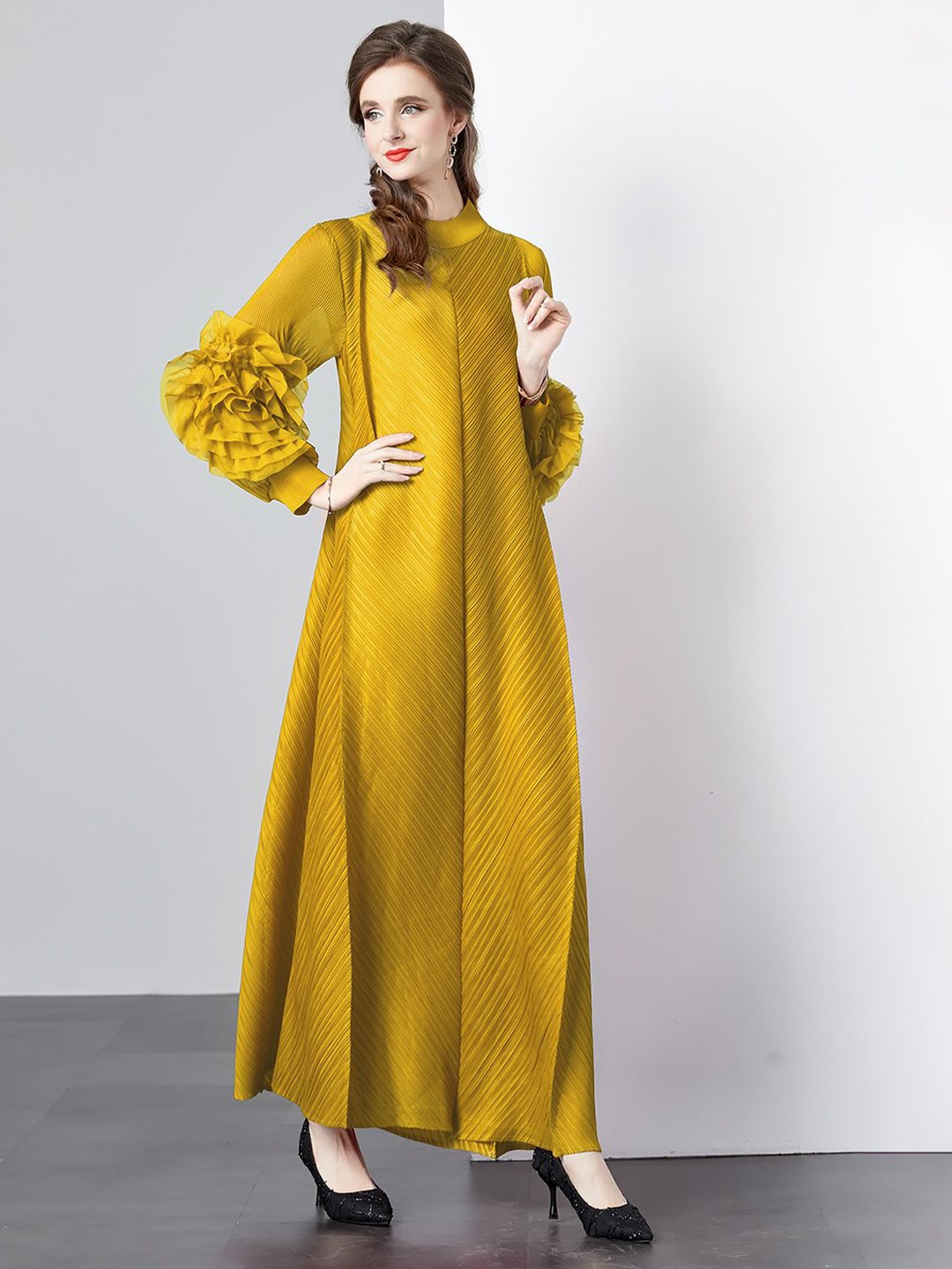 

JC Collection Women Puff Sleeve Maxi Dress, Yellow